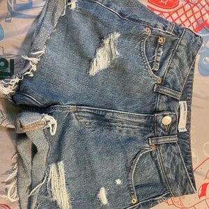 Medium wash mom shorts
